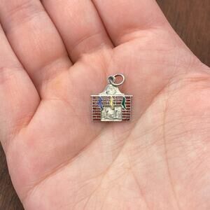 Vintage JMF 925 Sterling Enamel Antique Art Deco Fireplace Christmas Charm